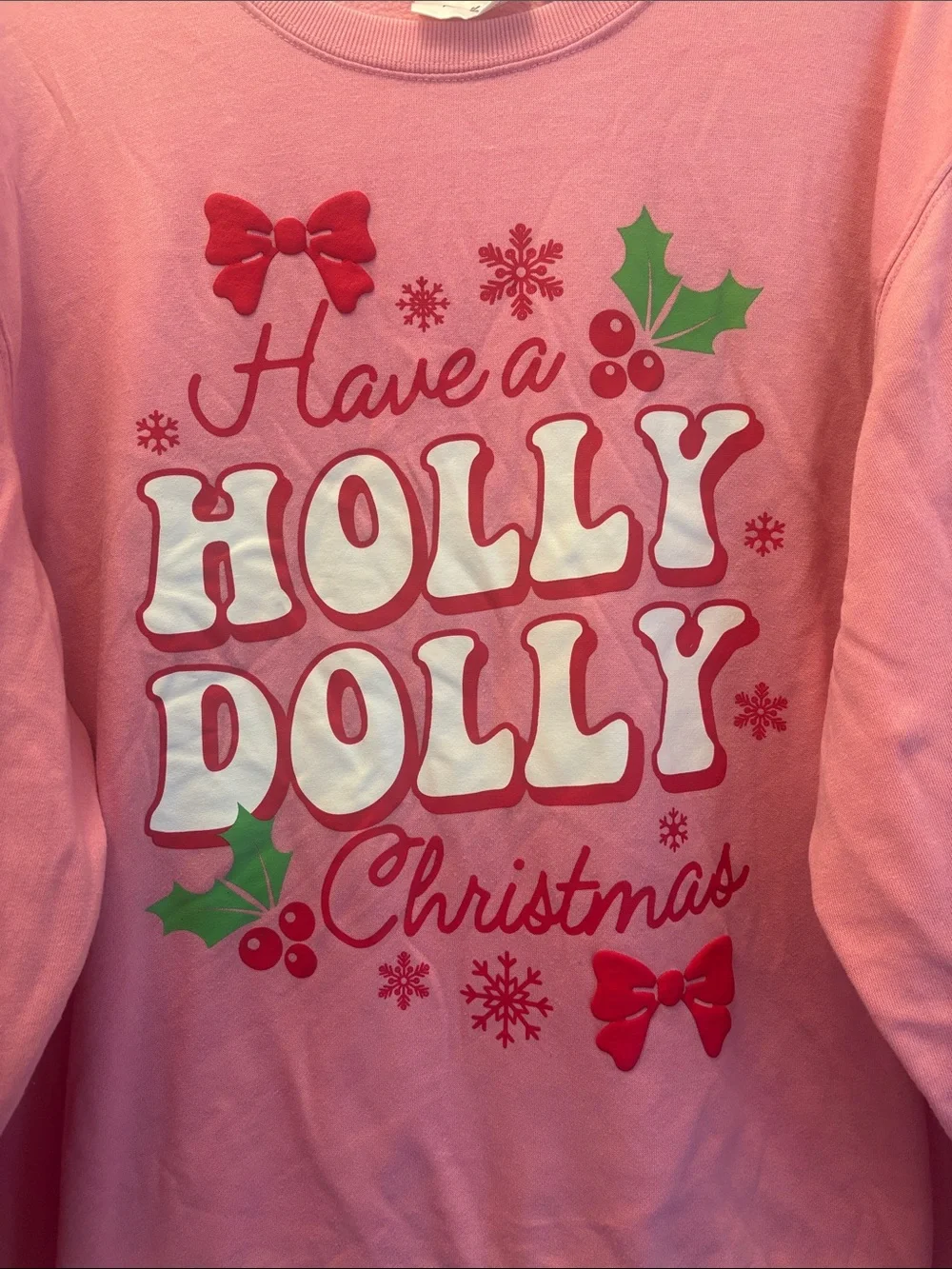 Dolly Parton |Pink 'Holly Dolly' Holiday Sweatshirt with Red & Green Accents XXL